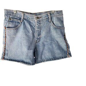 Vintage Pluggs Voltage Denim High-Waisted Shorts W/ Rainbow Side Trim